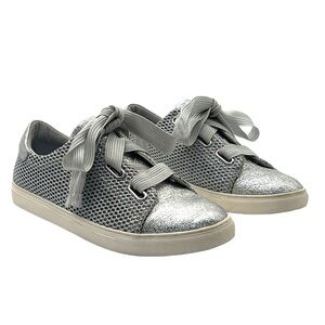 Gianni Bini Silver Glitter Bling Sneakers Women Low Top Metallic Sparkly Sz 8.5